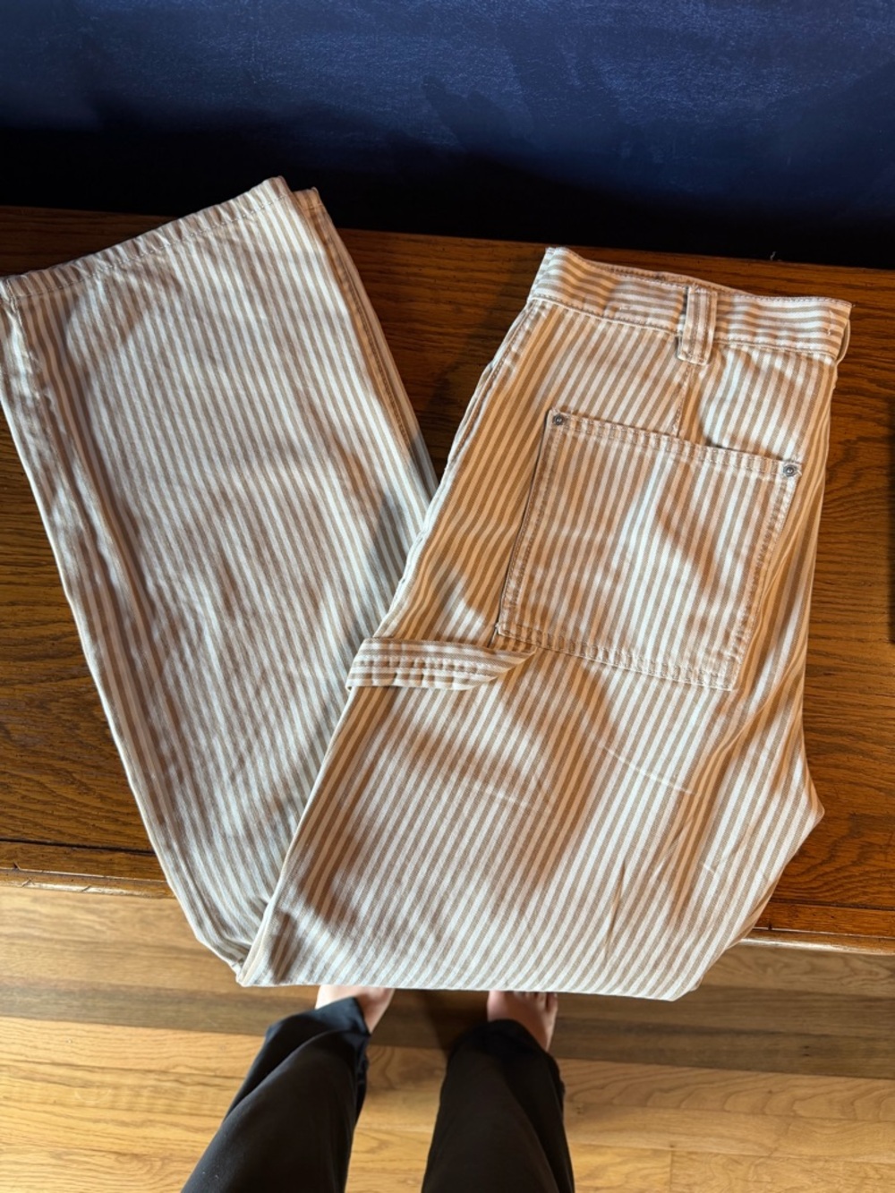 Mango Beige and White Striped Cargo Pants